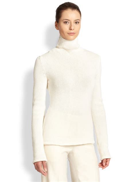 Turtleneck Sweater White Cashmere Jersey 